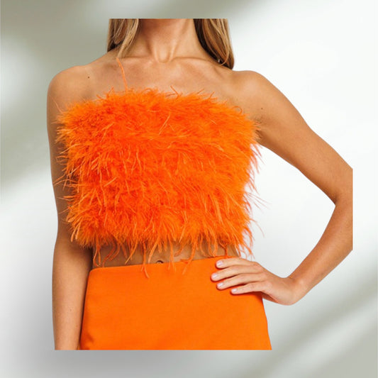 Orange feather tube top