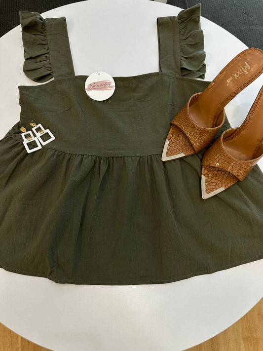 Olive ruffled top