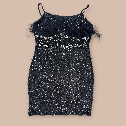 sparkly feather dress